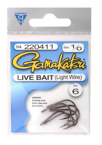 Gamakatsu Live Bait Hook (Light Wire) Size 1/0