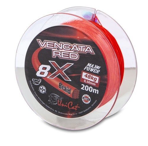 Šňůra Uni Cat 8 X Vencata Red 200m 0,60mm, 57kg