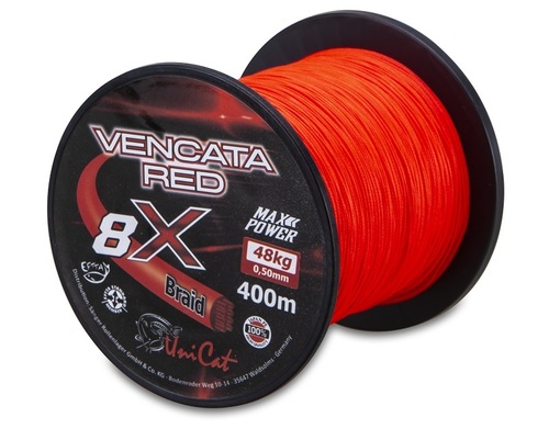 Šňůra Uni Cat 8 X Vencata Red 400m 0,60mm, 57kg